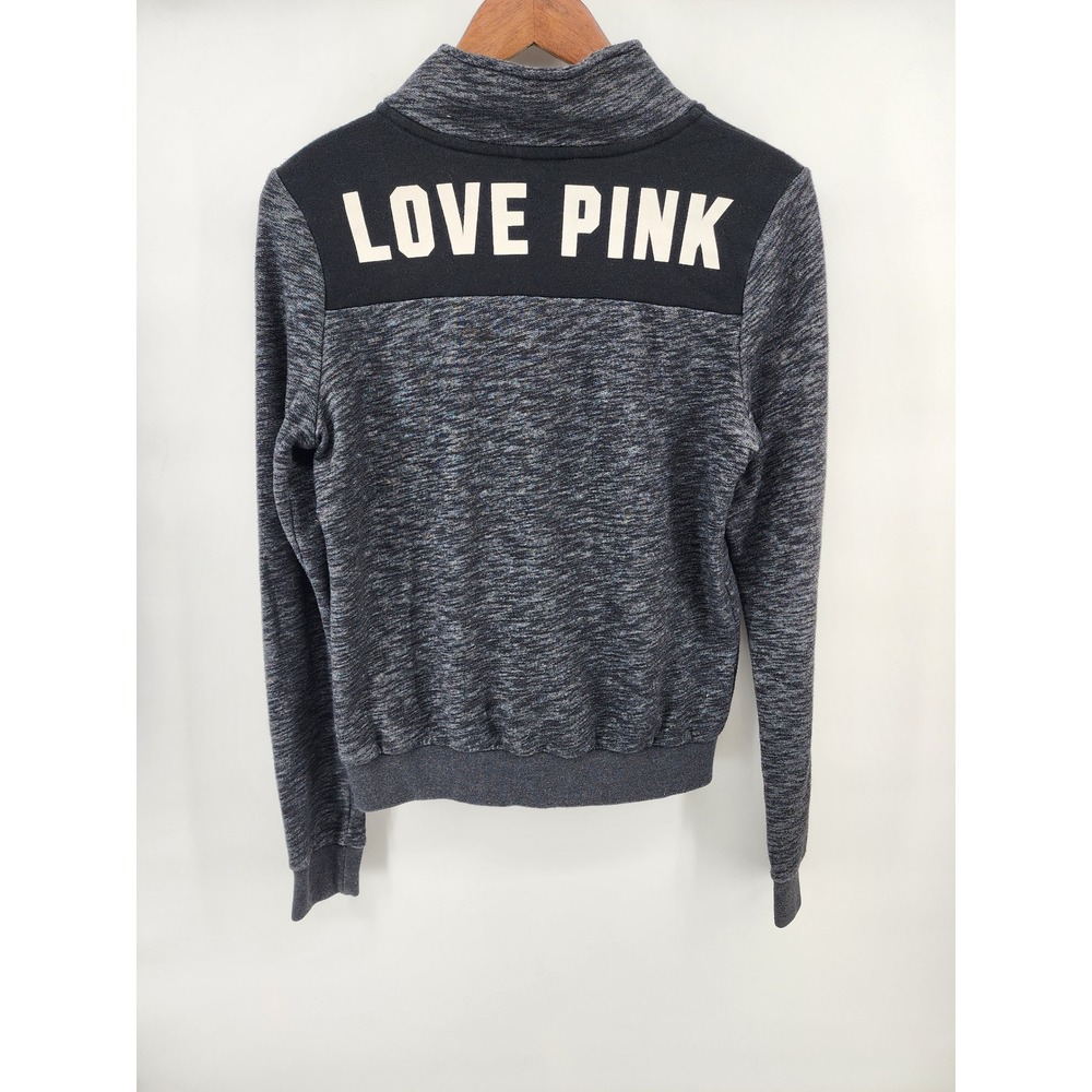 Victoria's Secret PINK Womens Small Gray Marled Quarter Zip Pullover Sweatshirt
